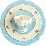 Luxurious Polka Blue Rose Decal 16 Pieces Dinner Set