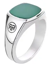 [Rebel & Rose] Square Green Jade Ring in Silver