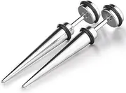 [Feilok] Ear Stretchers Stainless Steel Taper Spike Earrings Rhinestone Studs Cheater, 2 Colours