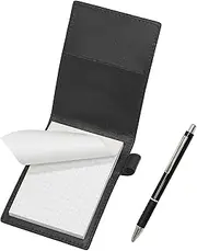 Metal & Pitch Grip Ballpoint Pen Recycled Cowhide Mini Notebook Cover Set, Black, T23-LS022P-B-WZ2067BP-B