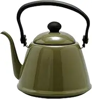 Nodahoro Drip Kettle, 0.6 gal (2 L), Enameled Gas Fire/Induction Compatible, Thin Mouth, Made in Japan, Olive DK-200OL
