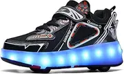 [TECDOTO] LED Roller Skates Shoes with 4 Wheels for Boys Girls, 7 Colors Light Up Wheel Trainers Outdoor Gymnastics Sport Sneaker Kids,Black-4BigKid
