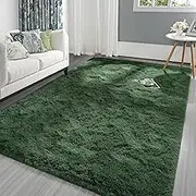 Fluffy Deep Green Area Rug for Bedroom Living Room, 5x8 Feet Soft Plush Fuzzy Rugs for Girls Kids Boys, Non-Slip and Washable Rug for Nursery Classroom, Carpet for Rooms Decor