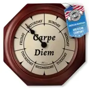 Day of The Week Wall Clock with Solid Wood Frame – Calendar Day Clock – Carpe...