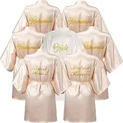 [Jinei] 7 Pcs Bridesmaids Satin Robes Wedding Bride Matron of Honor Kimono Robes Maid of Honor Robe for Bridal Party Gift