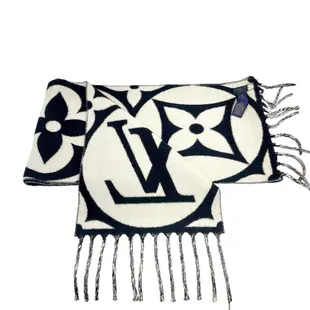 LV M79212 秋冬新款Monogram大LOGO CLASSIC羊毛圍巾/披肩(黑白)