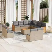 12 Piece Garden Sofa Set with Cushions Beige Poly Rattan Patio Bar Sets