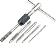 Yakamoz Ratchet T-Handle Tap Holder Wrench with 5Pcs Metric M3 M4 M5 M6 M8 Machine Screw Taps Set T Type Thread Tapping Tool