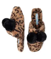 Calistoga Women’s V-Fur Leopard/Black Pom Pom Mule Slippers Size 8