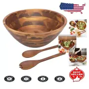 Elegant 12.5" Large Acacia Wood Bowl Set - Perfect for Fruits & Salad Serving