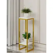 WHITE MARBLE LOOK FLOWER PLANT POT DISPLAY STAND METAL RACK CORNER SIDE TABLE