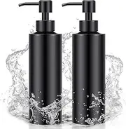 Cunhill 2 Pieces Black Hand Soap Dispenser Bathroom 12 oz Matte Black Hand Soap Dispensers with Stainless Steel Pump Refillable Modern Liquid Bottle for Kitchen Bathroom