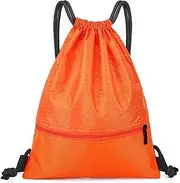 Drawstring Backpack With Zipper Side Pocket - Water Resistant Gym Sports Bag - Simple Portable Storage for Football, Basketball, Swimming, Travel