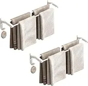 SOGA 2X 62cm White Wall-Mounted Double Pole Towel Holder Bathroom Organiser Rail Hanger with Hooks