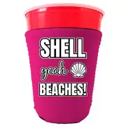Shell Yeah Beaches Neoprene Collapsible Party Cup Coolie; crab, starfish, ocean