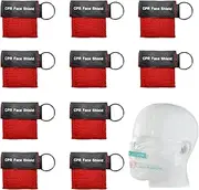 Pack of 10 Respiratory Masks First Aid with Key Ring and Disposable Valve - CPR Face Shield for Car and On the Go - First Aid Respiratory Masks for Adults and Children (Red Colour)
