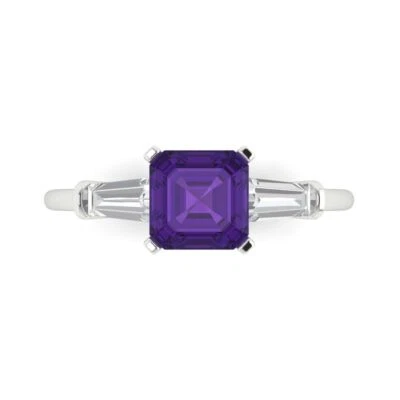 1.62 ct Square Emerald Cut Natural Gemstone Three-Stone Promise Ring White Gold