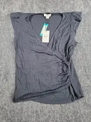 &et Stitchfix Lisa Linen Knit Top Women's L Navy Blue Wrap Cap Sleeve New Read