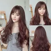 Women Strawberry Blonde Light Blonde Wigs with Bangs, Natural Wave Long Curly Heat Resistant Synthetic Wig 24 Inch for Cosplay Party Daily Use