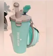 WILD & WOOFY BREAK TIME 2-in-1 PET TRAVEL BOTTLE & COL-LAPSIBLE BOWL, NWT