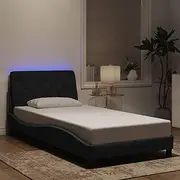 Bed Frame with Headboard, Modern Platform, Black King Single Velvet Bed Frames - Slat Base, Frame Furniture & LED for Bedroom, No Mattress, Storage Beds