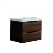 TOOLKISS Wall Hung Bathroom Vanity 600mm Rose wood – Modern Polymarble Basin with Water Resistant MDF Cabinet, Soft-Close Mechanism & Overflow Ring