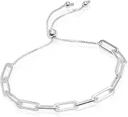 [LeCalla] 925 Sterling Silver Italian Adjustable Bolo Slider Paperclip Link Chain Bracelet for Women
