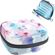 Period Bag,Sanitary Napkin Storage Bag,Watercolor Japanese Flowers Leaves,Tampon Holder for Purse