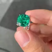 2.10 Ct Cushion Natural Emerald Proposal Diamond Women Ring 14K solid white gold