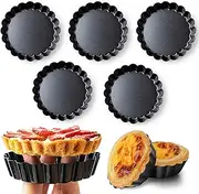 6Pcs/Set Mini Tart Pan Egg Tart Molds with Removable Bottom Non-Stick Pie Pizza Cake Round Mould Tins Tarts Quiche Pan Bakeware (10CM)