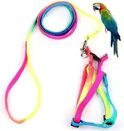 Hypeety Pet Bird Harness and Leash with Buckle Adorable Rainbow Design Safe Parrot Leash Pet Harness Outdoor Adjustable Anti Bite Training Rope for Macaw Large Size Bird (1.5cm × 47.24in)