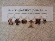 "KITTY CATS" SET OF 6 Hand Crafted Wine Glass Charm drink markers