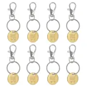 8Pcs Shopping Trolley Token Key Ring, Round Label Keychain, Gold Tone