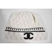 Chanel 22A Cashmere Wool Silk Black White CC Logo Beanie Winter Hat Cloche