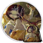 Diana in the Forest Artemis Goddess and Deer Round Beach Towel