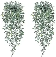 XongSyue 2 Pcs Artificial Plants, Fake Plants with Pot, Artificial Hanging Plants Home Decor, Greenery Fake Vines, Trailing Artificial Plants, Fake Hanging Plants for Indoor Outdoor Shelf Wall