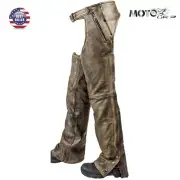 MEN'S MOTORCYCLE PANT REMOVABLE LINER DISTRESSED LEATHER CHAP WITH 4 POCKETS