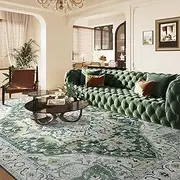 Youzi Vintage Area Rugs 200x250 for Livingroom, Machine Washable Rug with Anti-Slip Botton Shortpile Carpet Large Soft Rugs for Bedroom Kitchen Floor Living Room Indoor Home Decor(200x250cm,Green)