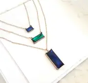 Art Deco Vintage Style Three Strand Sapphire Emerald Crystal Necklace geometric