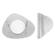 2pcs Faux Leather Placemats for Dinner Table, Drop-Shaped Mats, Silver