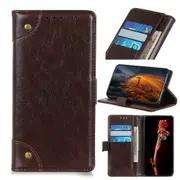 For iPhone 13 Pro Case,Retro PU Leather Wallet Cover,Copper Accents,Coffee