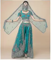 Princess Jasmine For Women Indian Belly Dance Arabian Princess Halloween Carnival Costume Set V Blue 2pcs M