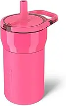 BrüMate Leap 12oz 100% Leakproof Kids Tumbler with Handle and Silicone Soft Straw | Drop Resistant Silicone Sleeve | For Kids 4+ | Insulated Stainless Steel | Cup Holder Friendly | 12oz (Neon Pink)