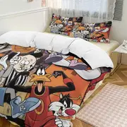 v2063 Bed Sheets Bedding Looney Tunes Cartoons 3-Piece Bedding Set Soft Warm And Comfortable Bed Set with 1 Duvet Cover And 2 Pillowcases Bed Sheets