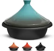 Moroccan Tagine Enameled Cast Iron Cooking Pot, 3.3 QT, Stone Blue