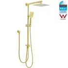 Square Brushed Gold 2 In 1 Rain Shower Head Set System Adjustable Sliding Rail