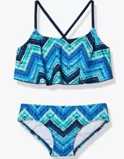 Kanu Surf Girls Alania Flounce Bikini 2 Piece Swimsuit Kristen Blue Size 10 4362