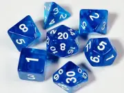 Transparent Blue Classic DnD Dice Set | Dungeons & Dragons | 7 Dice RPG