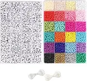 CCINEE 6000 Pieces 4mm Beads, and 1200 Pieces Letter Beads Bracelet Kit, Glass Seed Beads Bracelets Making Kit with Elastic String