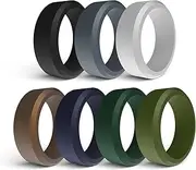 [RUJUE] 7 Pcs Silicone Rings for Men Women, Rubber Wedding Bands Set Engagement Wedding Promise Ring for Men Breathable Design 8mm Wide and 2mm